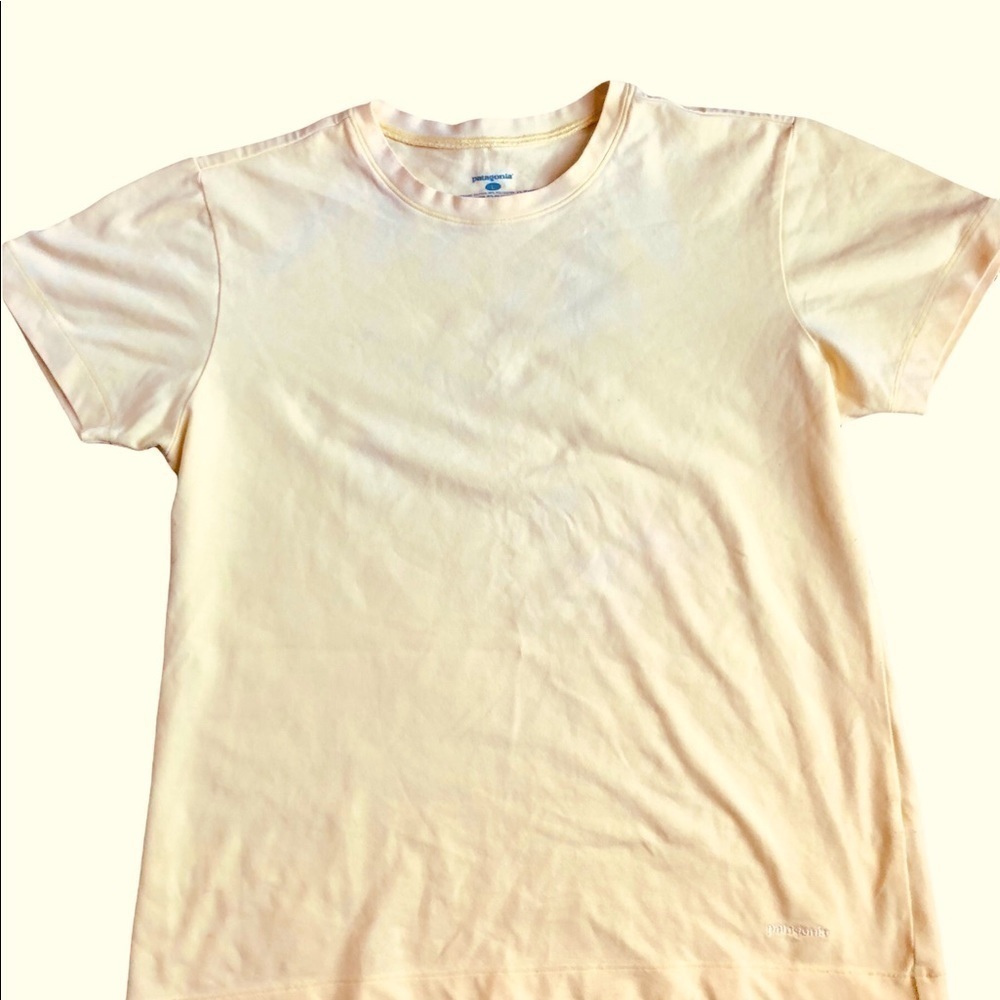 Patagonia Crewneck Tee Pastel Yellow L Cotton Stretch Short Sleeve Casual